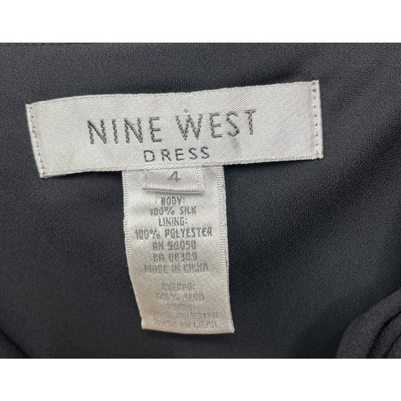 Y2K Nine West Silk Black Midi Dress Ruffle Bow Dark Fairy Witchy Coquette Whimsy - Picture 6 of 11